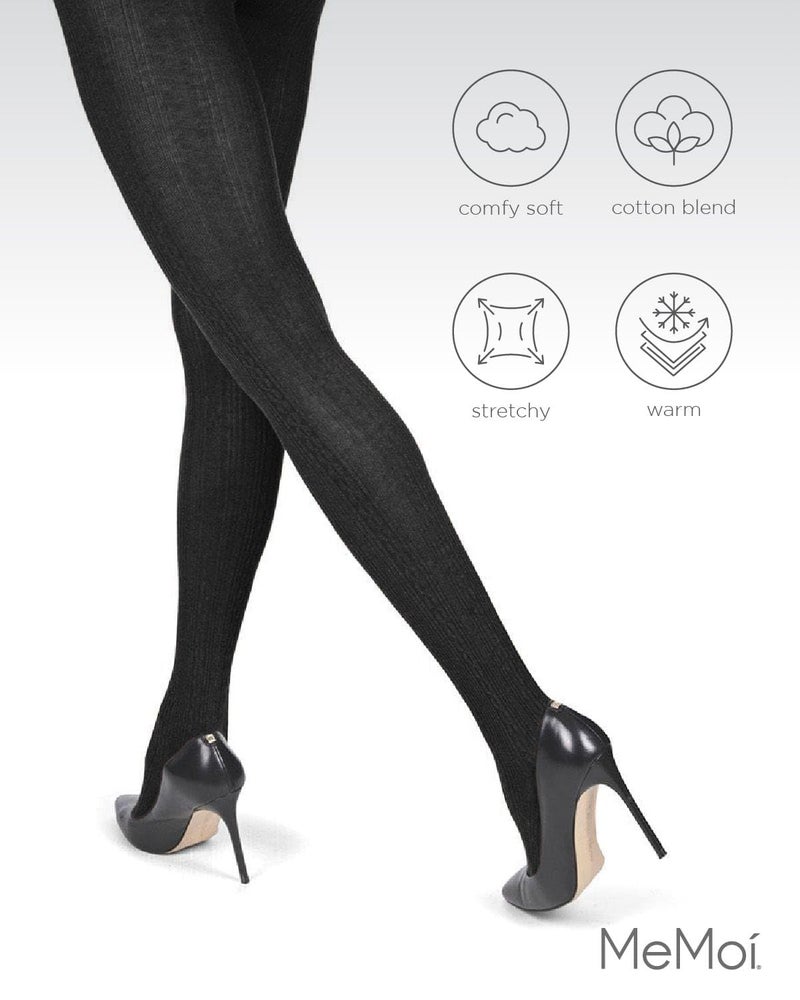 MeMoi Toronto Cable Cotton Tights for Women, Cozy and Breathable Warm Sweater Tights - Sizes S to XL, Winter White, Medium/Large - Image 5